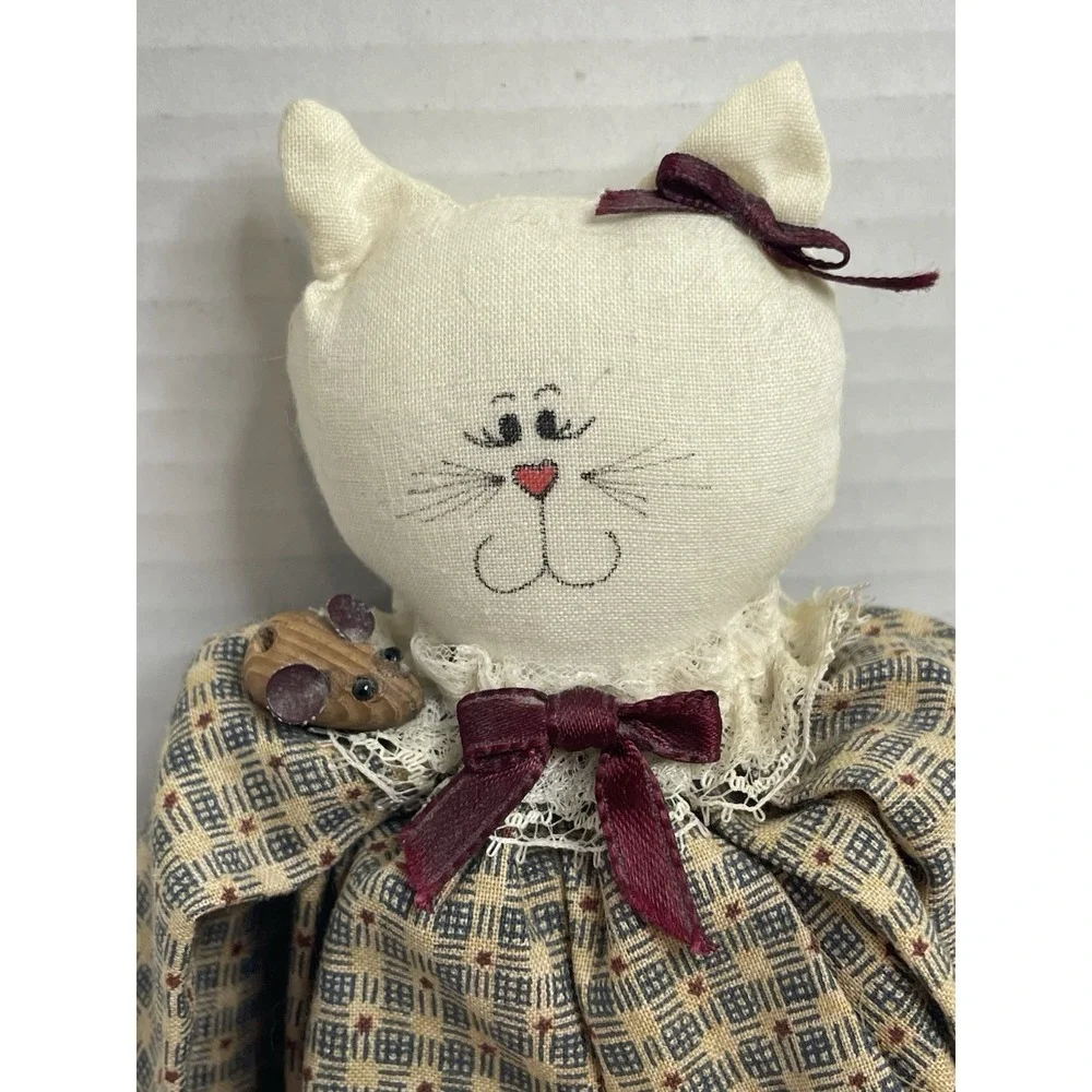 Cat Wooden Body Sitting Shelf Handmade Country Kitten Calico Clothes Wood Feet